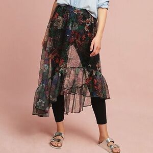 Anthropologie Meena Skirted Pants, by Maeve Floral Ruffle Midi Skirt Size M NWOT